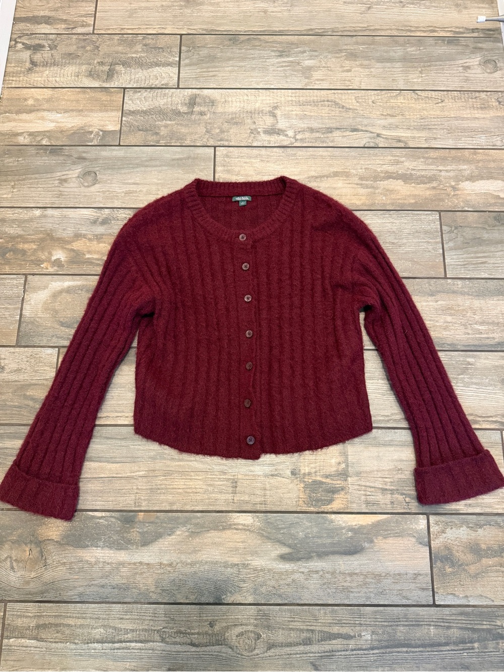 wild fable Women's Ribbed Button-Front Sweater Cardigan - Burgundy